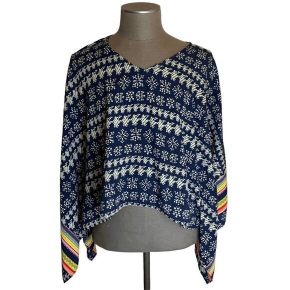 Pronto USA Womens one size Small  Large Navy Multi color Boho Lightweight poncho - Picture 2 of 10